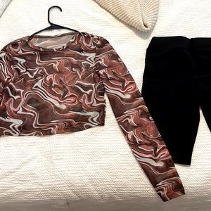 Mesh blouse with biker short set. SHEIN. Size M.